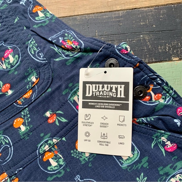 NWT Duluth Small x31L Heirloom Gardening Lined Bib Overalls Mushroom Terrarium - Picture 6 of 10